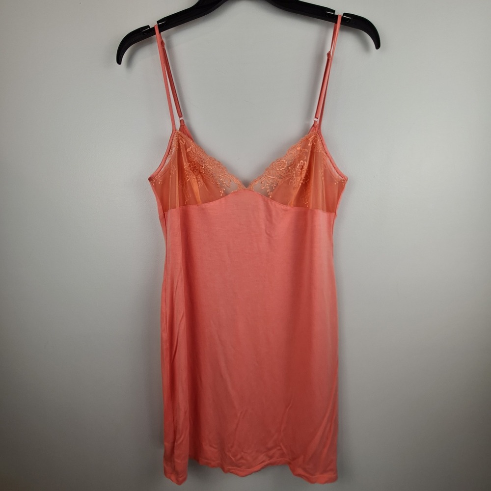 La Perla Coral Pink Modal Lace Trim Chemise Nightgown Size S Made in Italy READ